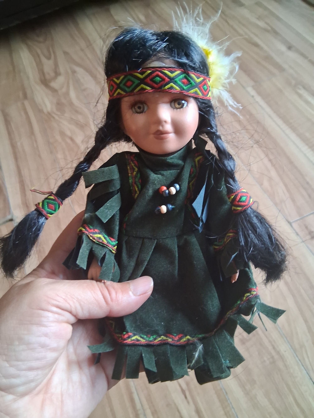 Green Ethnic-Style Handcrafted Doll with Beaded Accents